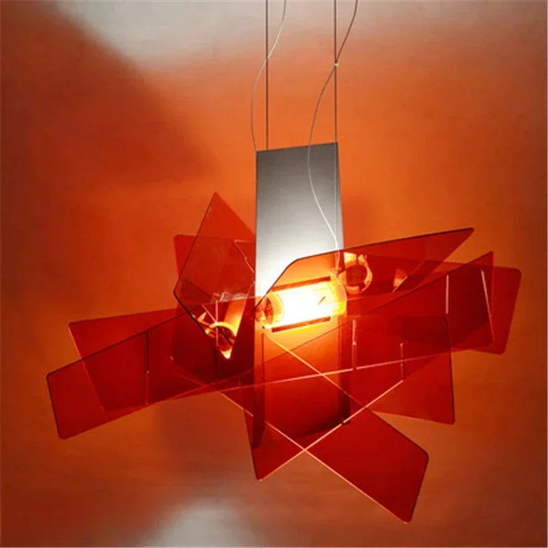 suspension lumineuse moderne deux sources géométrique blanc rouge bleu chambre salon