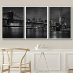 décoration murale triptyque art contemporain noir blanc paysage urbain nocturne york chambre salon