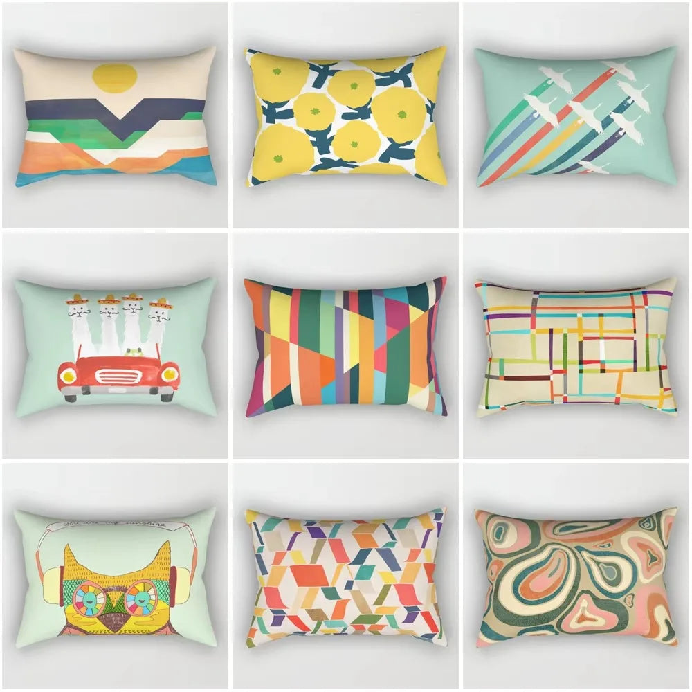 taie oreiller rectangulaire motif animal abstrait couleurs vives contemporain 100 polyester 30x50cm