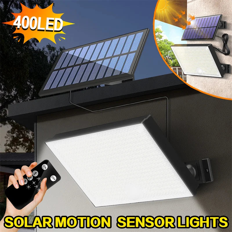 lampe solaire détecteur mouvement 400 led noir blanc bleu moderne étancheextérieur télécommande