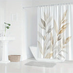 rideau douche moderne feuilles stylisées blanc beige gris opacité ourlet standard polyester 180x180cm