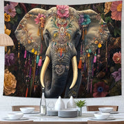 tapisserie murale éléphant fleurs hiboux léopard géométrique bohème psychédélique verte jaune