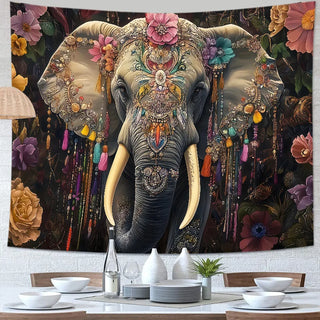 tapisserie murale éléphant fleurs hiboux léopard géométrique bohème psychédélique verte jaune