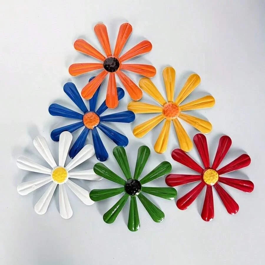 décorations murales fleurs métal couleurs vives marguerites vintage pop art moderneintérieur extérieur