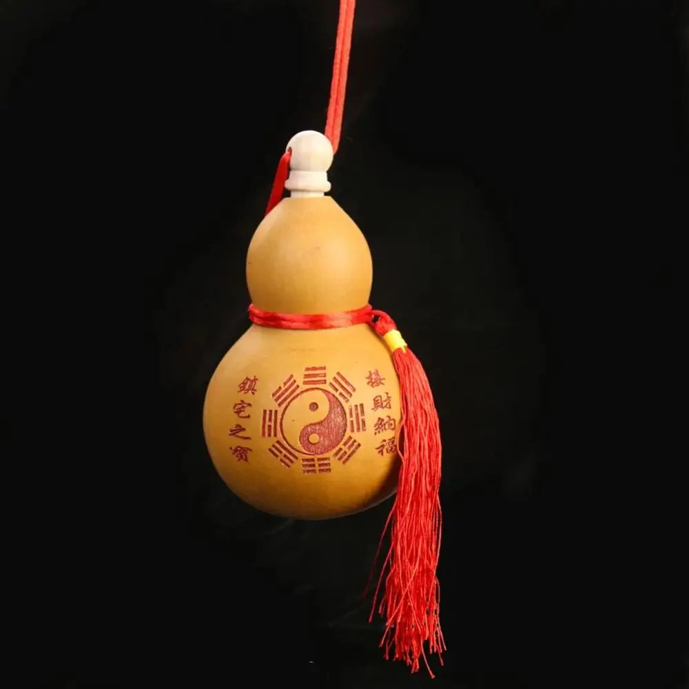 décoration suspendue gourde séchée motif yin yang chinois ornement maison feng shui traditionnel artisanal