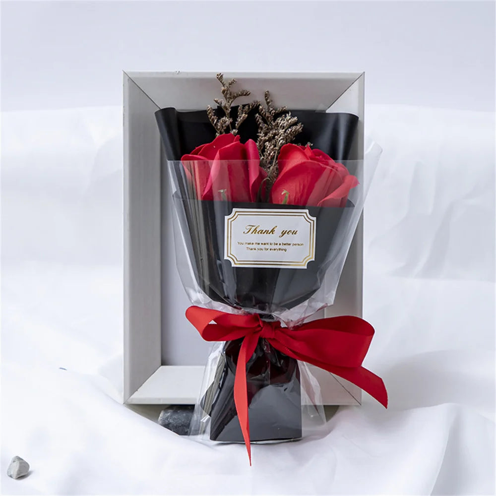 petit bouquet fleurs artificielles roses rouges noires papier cadeau élégant décoration maison mariage fête