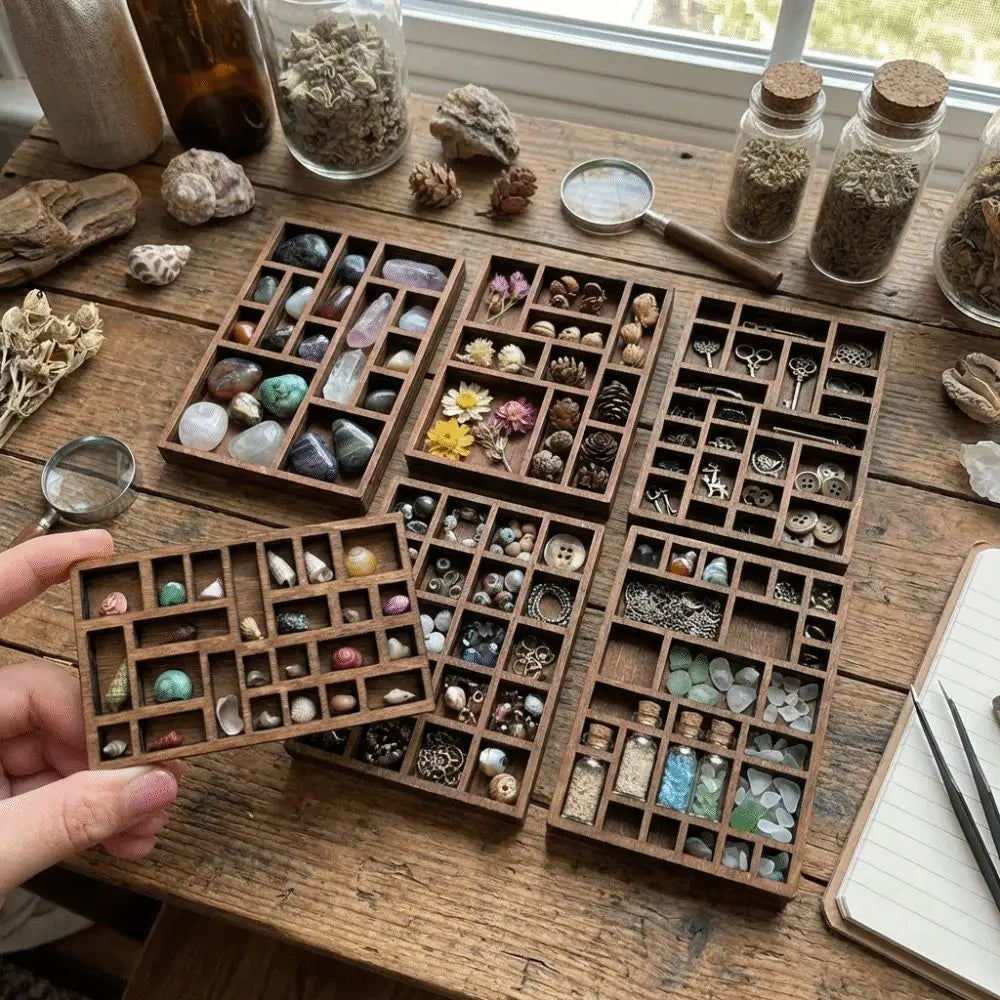 boîtes compartiments bois naturel vintage bijoux objets décoratifs multiple rangement original