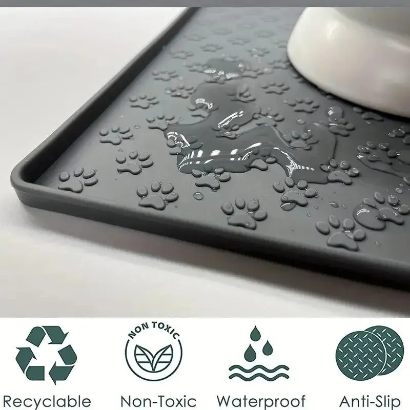 tapis alimentation animaux compagnie silicone antidérapant bols intégrés motif pattes chien chat moderne pratique