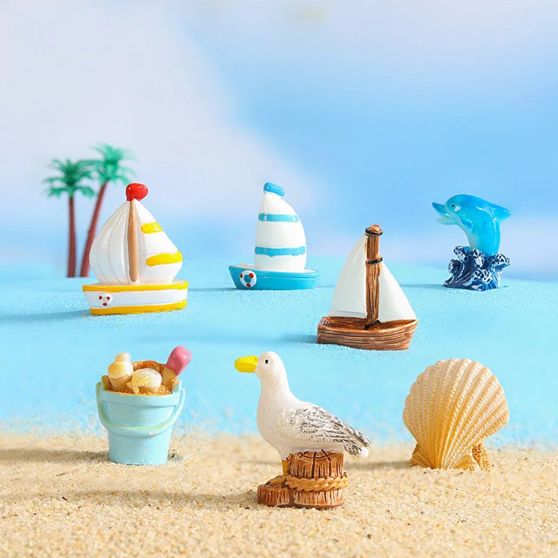 miniatures plage coquille étoile mer dauphin résine soleil palmier décor
