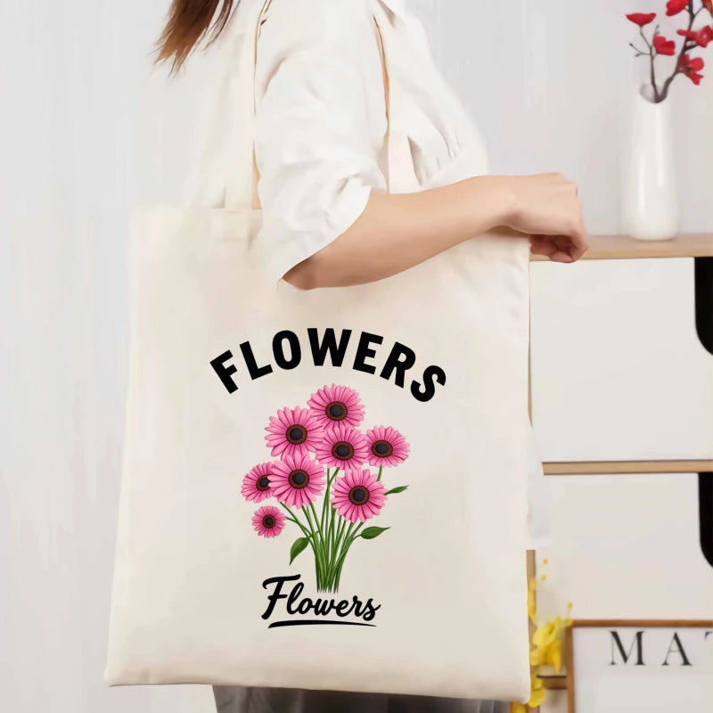 sac main toile imprimé floral fleurs roses vertes poignées réutilisable respectueux environnement