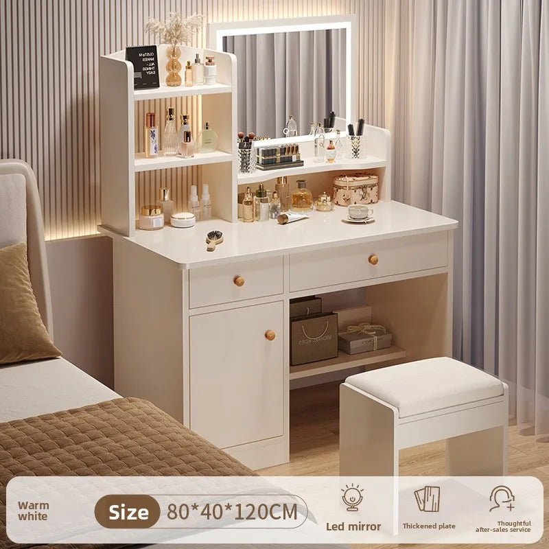 maquillage blanc moderne tabouret miroir led boites rangement texture bois