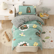 housse couette bébé motif animaux couleurs vert bleu rose jaune marron texture douce taie