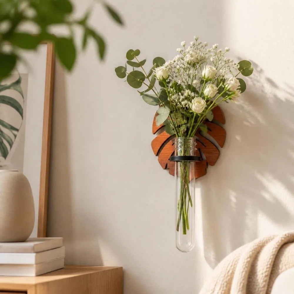 vase mural transparent feuille monstera nuage bois moderne minimaliste