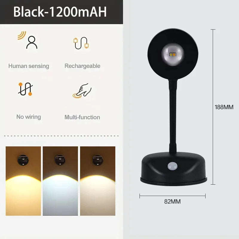 projecteur led rechargeable intelligent détecteur présence lampe murale sans fil télécommande éclairage moderne entrée