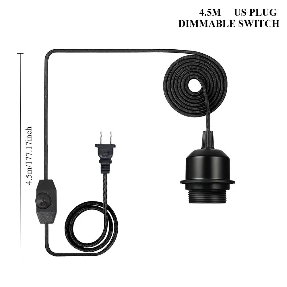 ampoule led e27 interrupteur rotatif câble noir prise eu 4.5m industriel ajustable