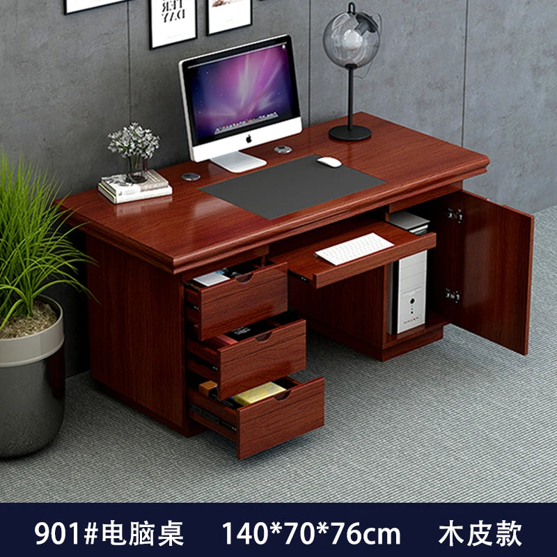bois massif moderne marron foncé table travail informatique épuré intérieur maison