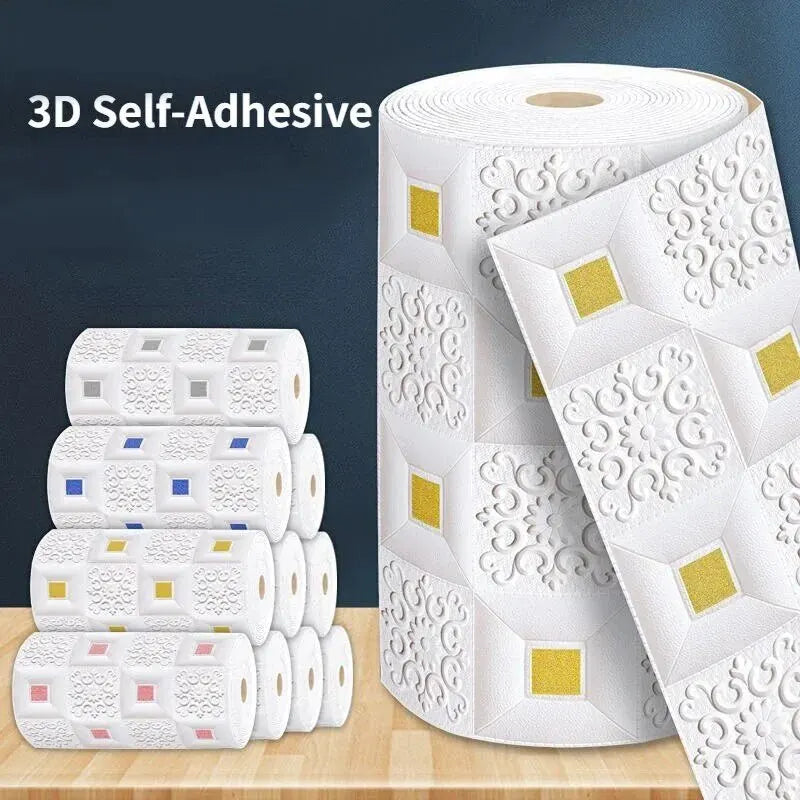 décoration murale 3d autocollant ornements floraux carrés dorés moderne blanc or 70cmx1m