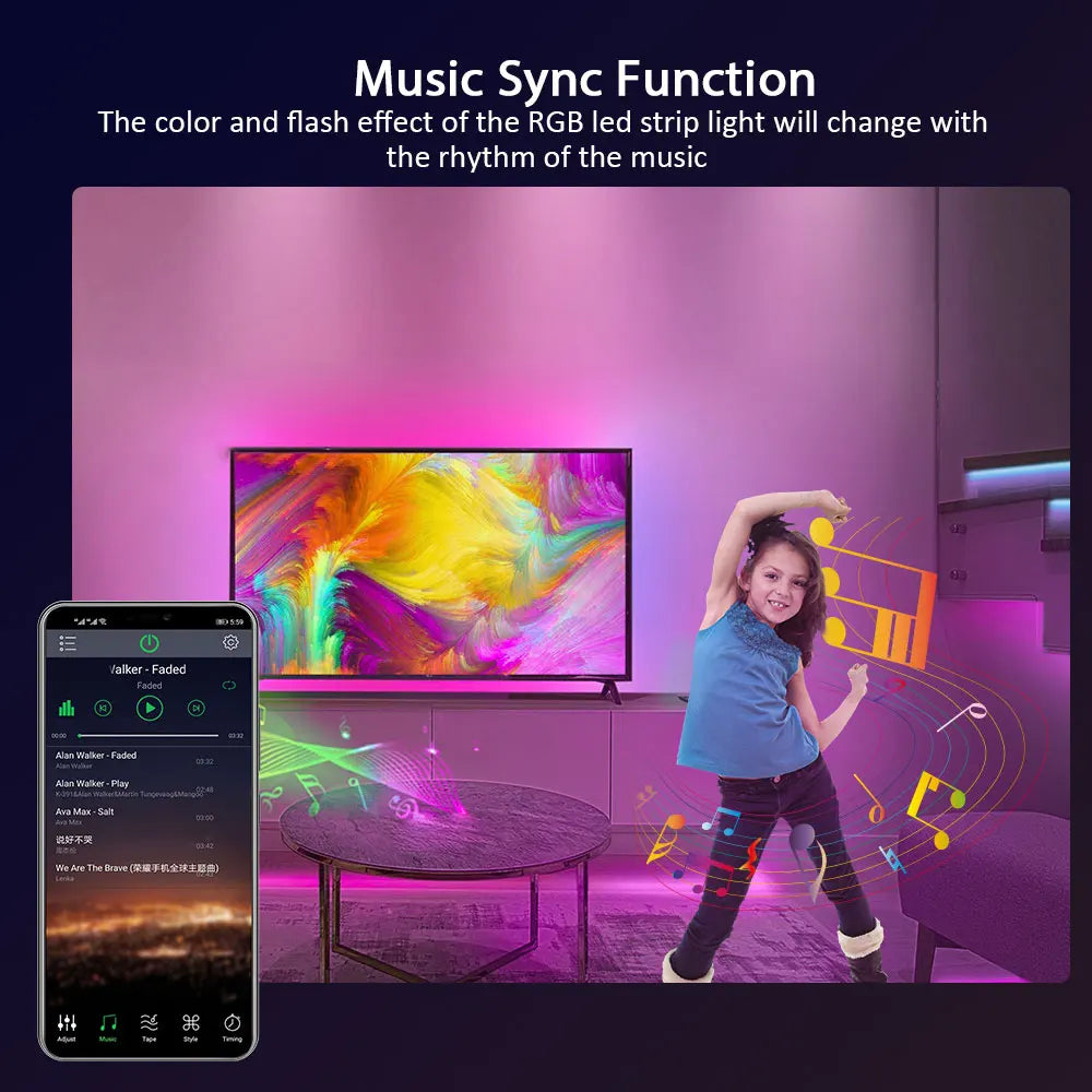 ruban led multicolore 16 millions couleurs bluetooth application contrôle moderne