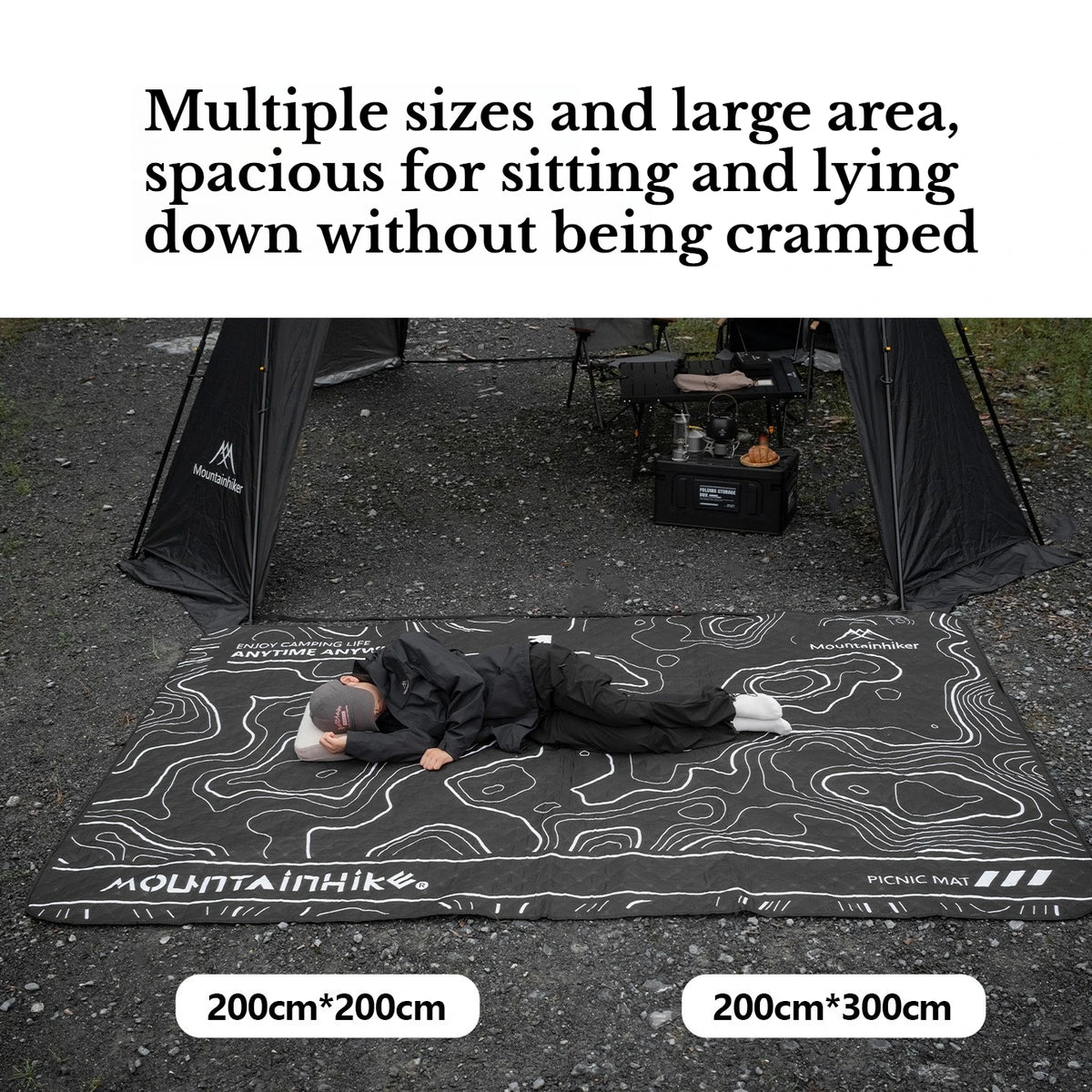 tapis pique nique imperméable oxford cloth cartographique moderne noir blanc 200cm 300cm camping