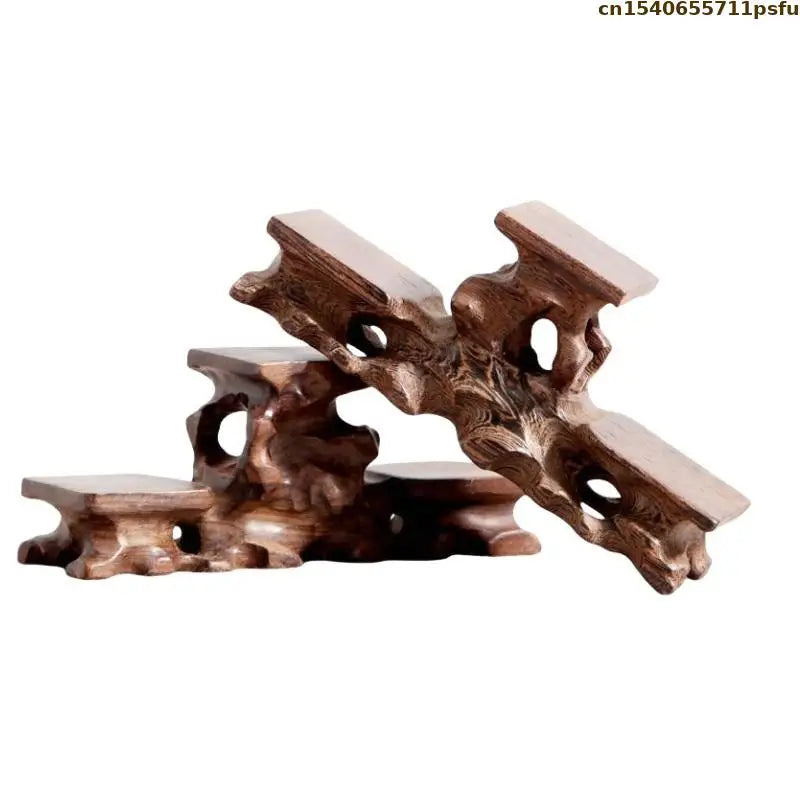 support plante bois sculpté artisanal marron foncé pot fleurs décoration végétale rustic stand
