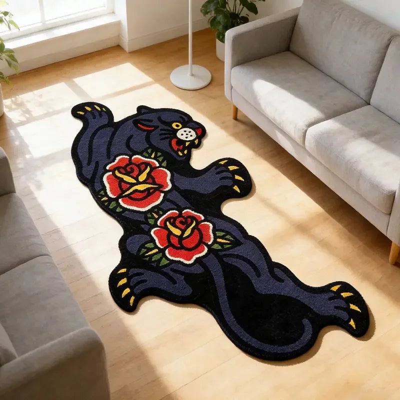 tapis persan moderne panthère roses polyester antidérapant imperméable salon chambre coucher