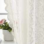rideau blanc broderie florale transparent classique tringle polyester dimension 140x114cm