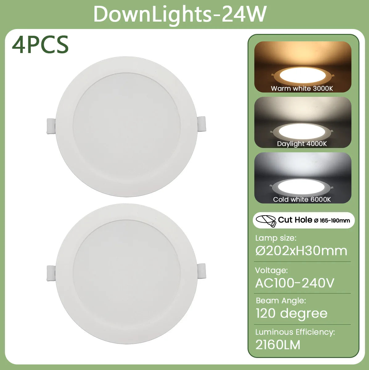 lampe encastrable led blanc moderne clips 3000k 4000k 6000k 10w 24w opacité