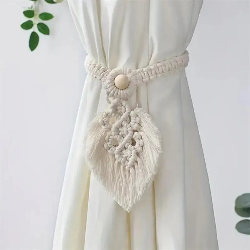 rideaux macramé boho franges beige vert gris jauneclair