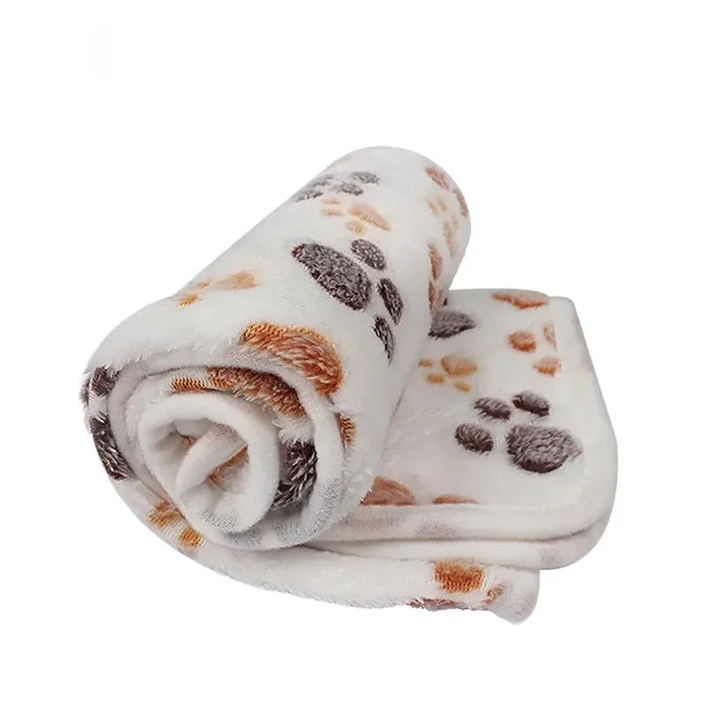 couverture douce animaux compagnie imprimée pattes blanc rose beige bleu gris