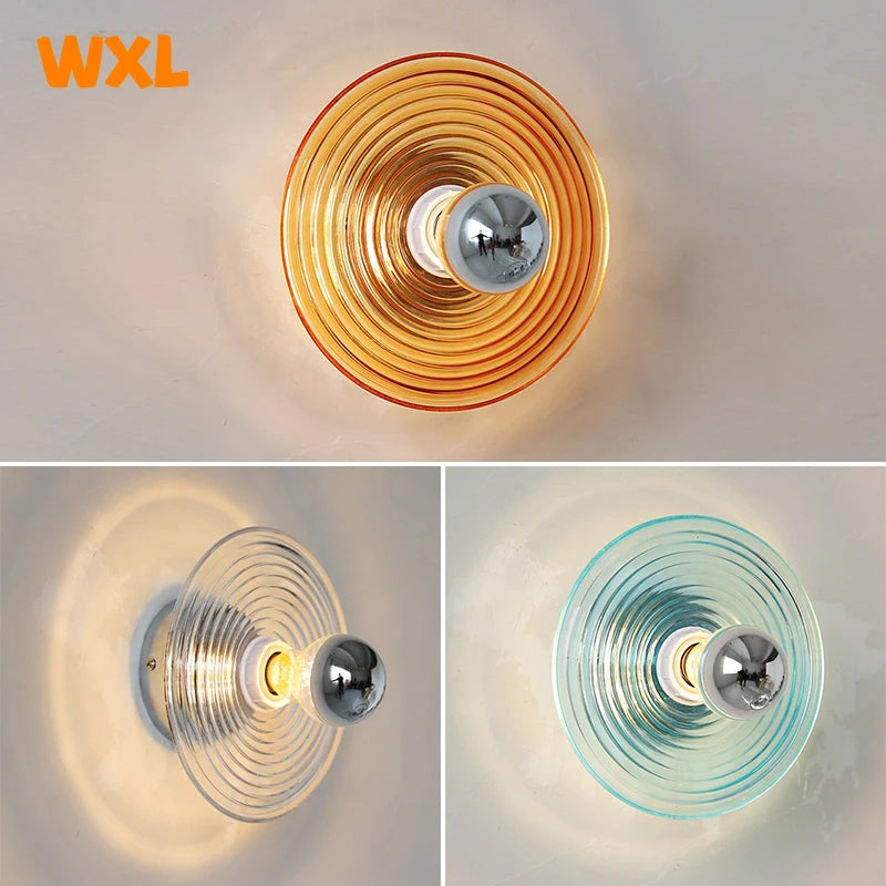 lampe murale moderne orange transparent bleu clair rayures concentriques led vis fixe chambre cuisine