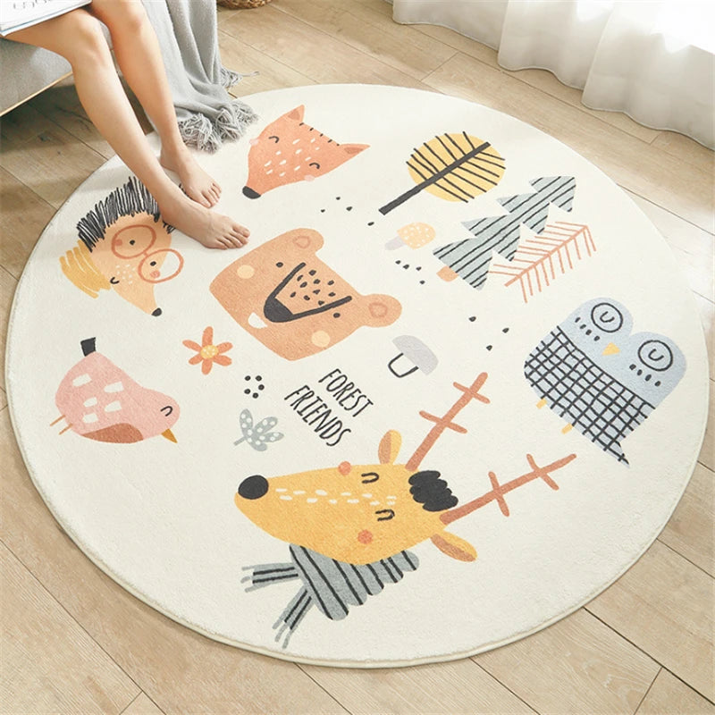 tapis rond fleuri dessins animaux mignons moderne salon chambre bébé polyester antidérapant