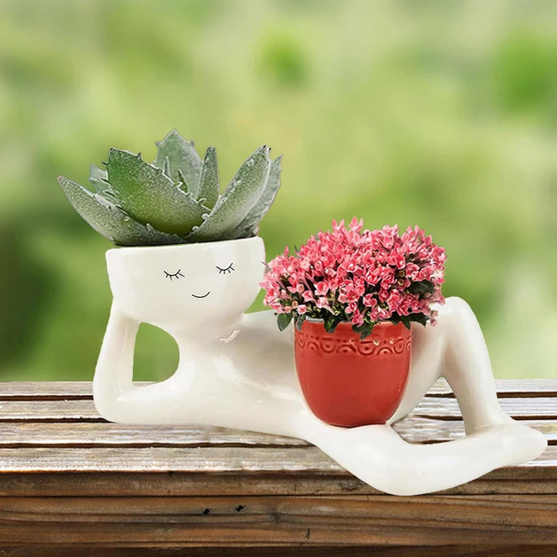 porte pots résine blanche moderne succulentes cactus plante humoristique decoration intérieure