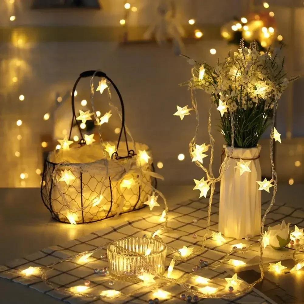 guirlande lumineuse étoiles blanc chaud scintillement noël mariage décoration festive led batterie moderne