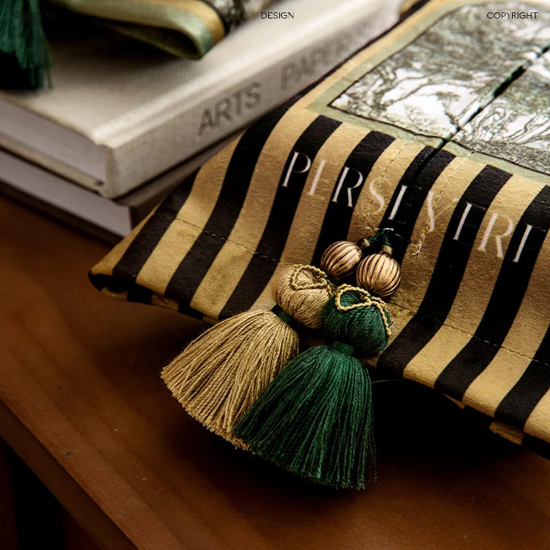 organisateur boîte mouchoirs vintage motif forêt adhésif couleurs vert beige opalescent salon chambre