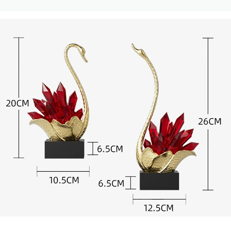 ornement moderne sculpture oiseau cristal or rouge socle noir décoration maison élégante collectionnée artistique