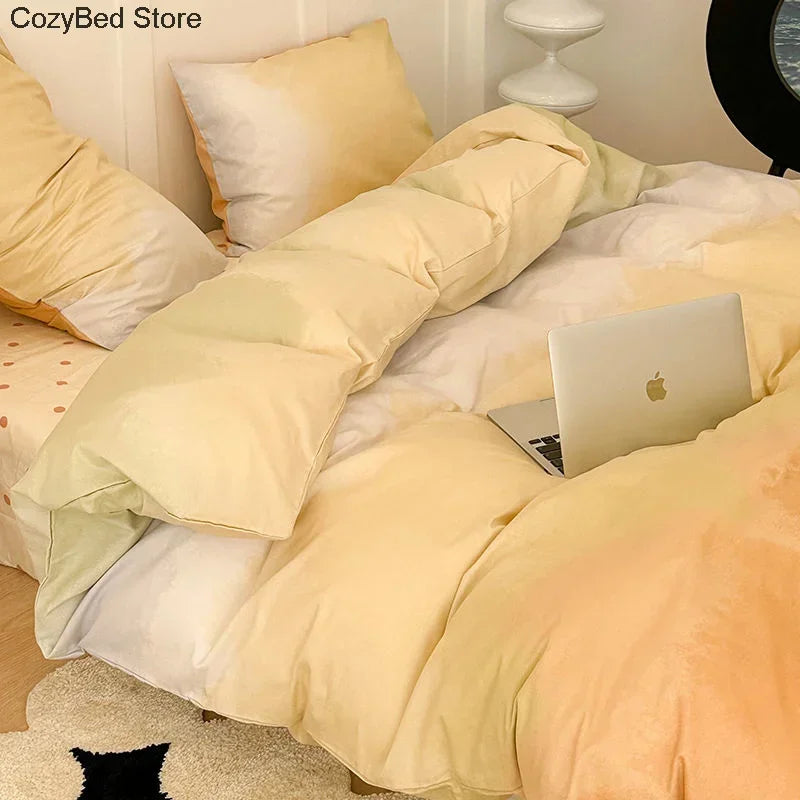 Drap plat et housse de couette dégradée bleue
