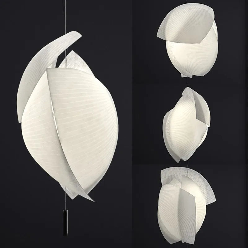 lampe suspendue moderne blanche rayures fines tissu opaque salon chambreôtel pendentif cordon assemblage