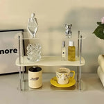 étagère deux niveaux transparente moderne pieds métalliques rangement parfum vaisselle décoratives multifonctionnelle salon