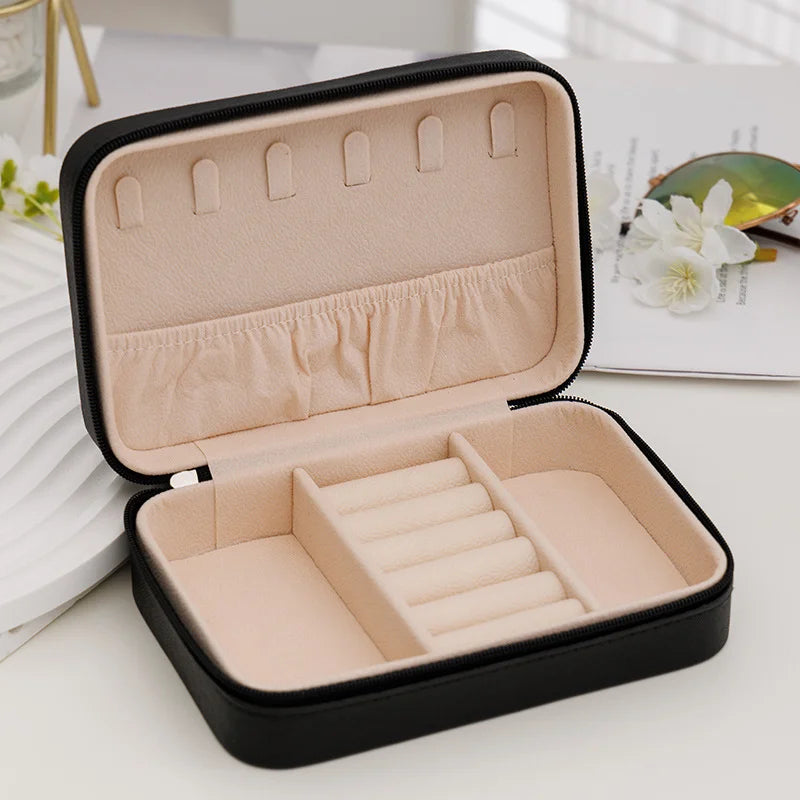 boîte bijoux simili cuir moderne fermeture glissière 16cm 11cm 5cm beige bleu rose