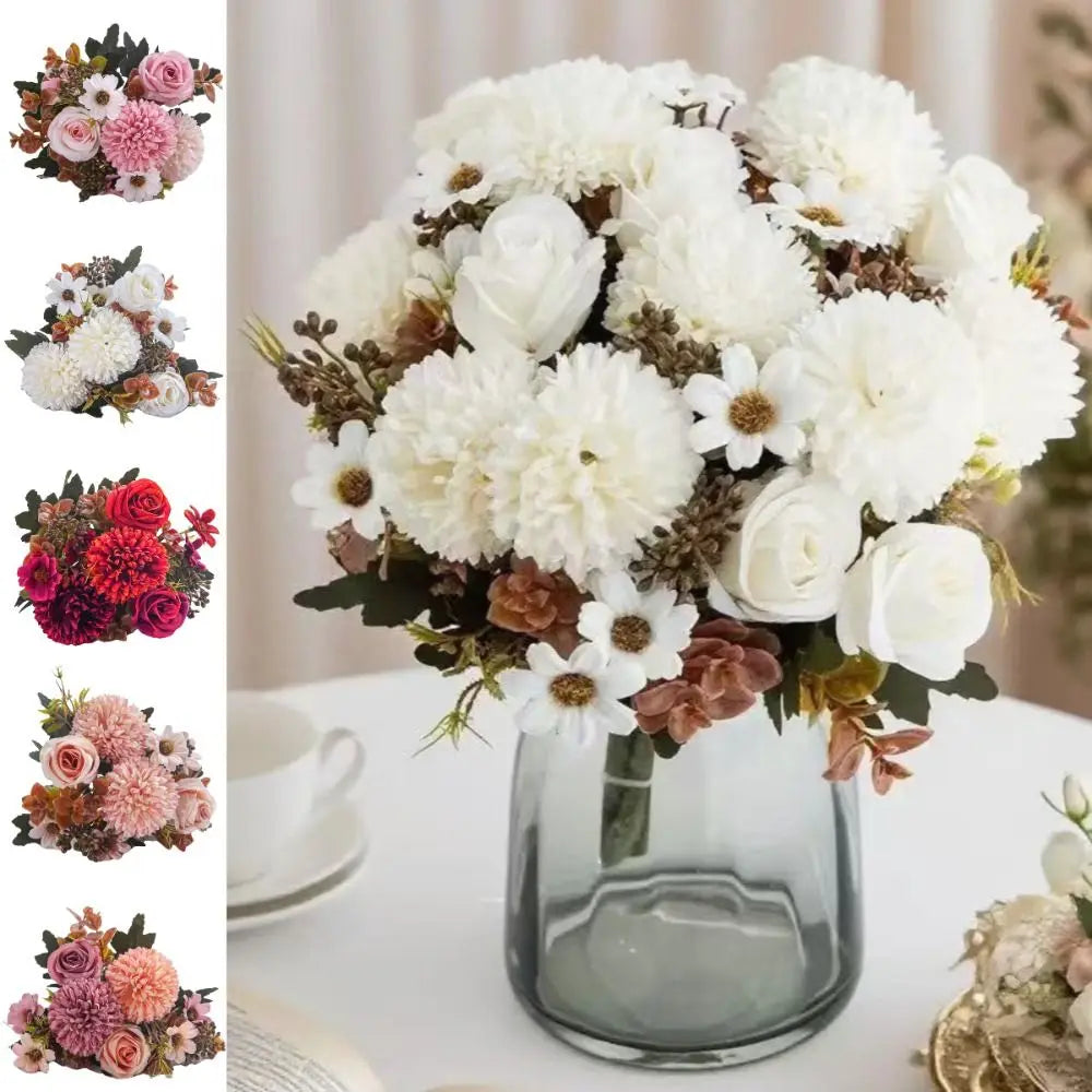 bouquet fleurs artificielles roses blancs intérieur décoration classique anniversaire nouveauannéechinoise
