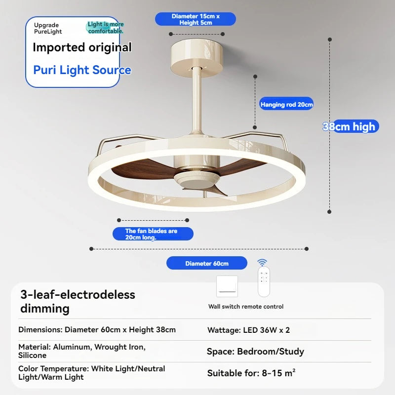 ventilateur blanc noyer moderne led télécommande lumière chaude chambre restaurant