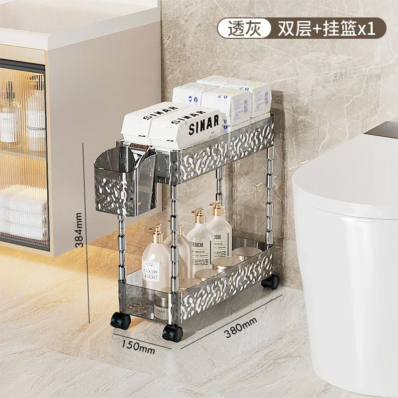 chariot rangement salle bain transparent motifs floraux acrylique quatre étages moderne imperméable roulettes.storage