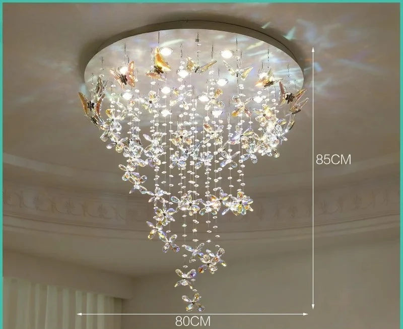 lustre suspendu moderne élégant transparent multicolore fleurs papillons clips métalliques chambre salon