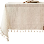 nappe boho chic lin texturé beige clair rayures horizontales extérieur mariage rustic festive