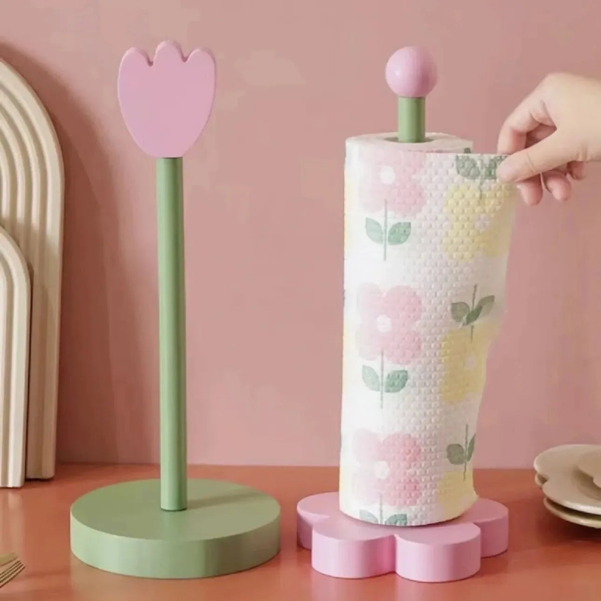 support rouleau papier toilette bois fleurs colorées moderne respectueux environnement utilisation multiple cuisine salon