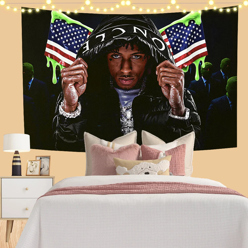 tapisserie moderne portrait pop art drapeaux américains gouttes peinture verte fond noir chambre décoration