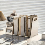 organisateur blanc moderne rangement stylos fichiers blancs bleus compartments ligne verticalisée étudiant
