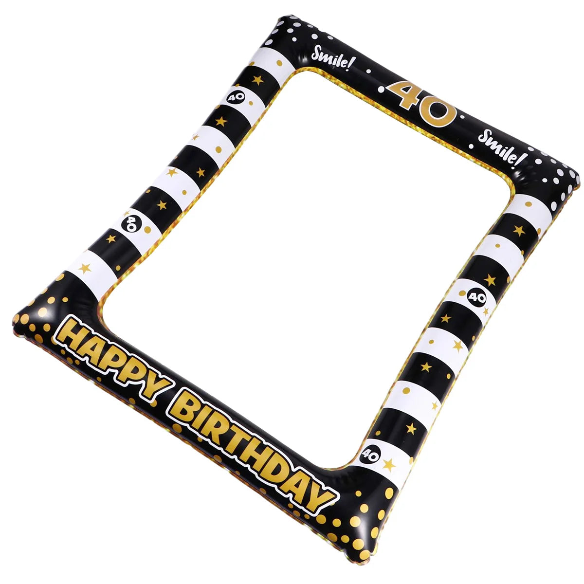 cadre photo gonflable noir blanc doré rayures étoiles happy birthday 40 ans festif suction
