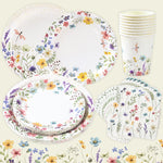 serviettes festives fleurs colorées assiettes verres nappe anniversaire décoration table pâques Blanc multicolore