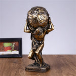 statue grecque atlas résine bronze doré détail homme globe terrestre décor maison